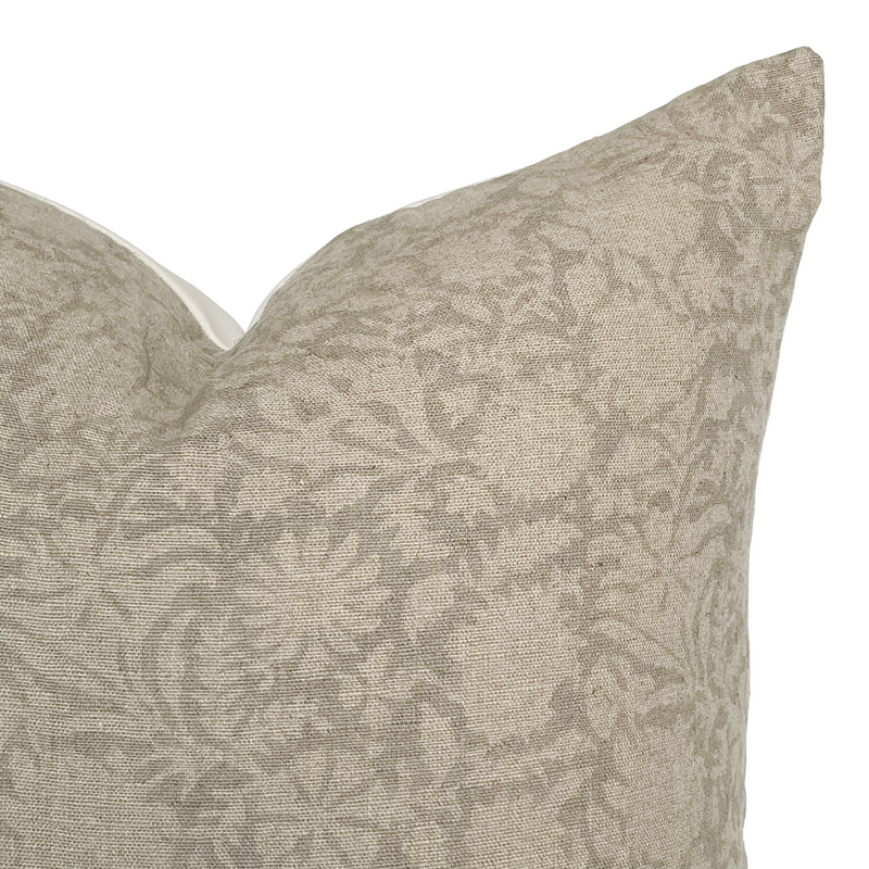 Serena | Soft Greige Floral Handblock Pillow Cover