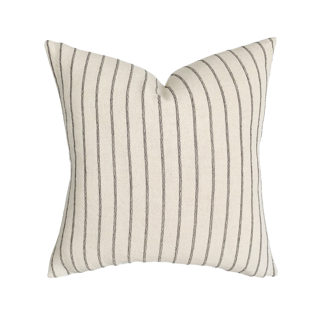 Woven Natural Black Stripe Pillow Cover | Neutral Beige Ivory Linen Handwoven | Modern Home Decor | 18x18 | 20x20 | 22x22 | 24x24 |12x20