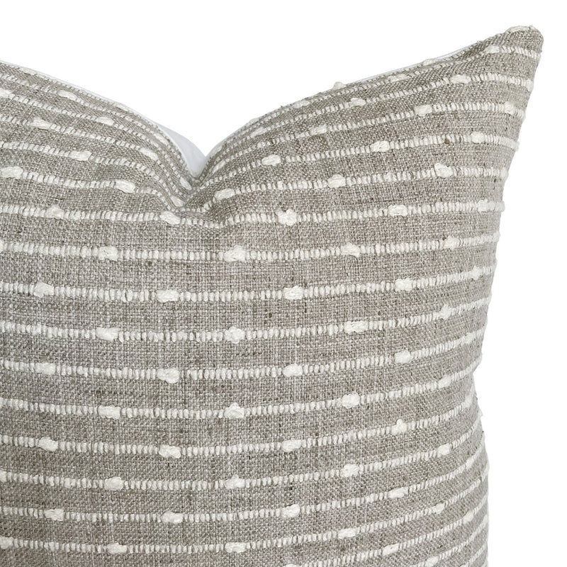 Oatmeal Woven Stripe Linen Check Pillow Cover | Basketweave Beige Ivory | Modern Farmhouse Home Decor | 18x18 | 20x20 | 22x22 | 24x24 |12x20