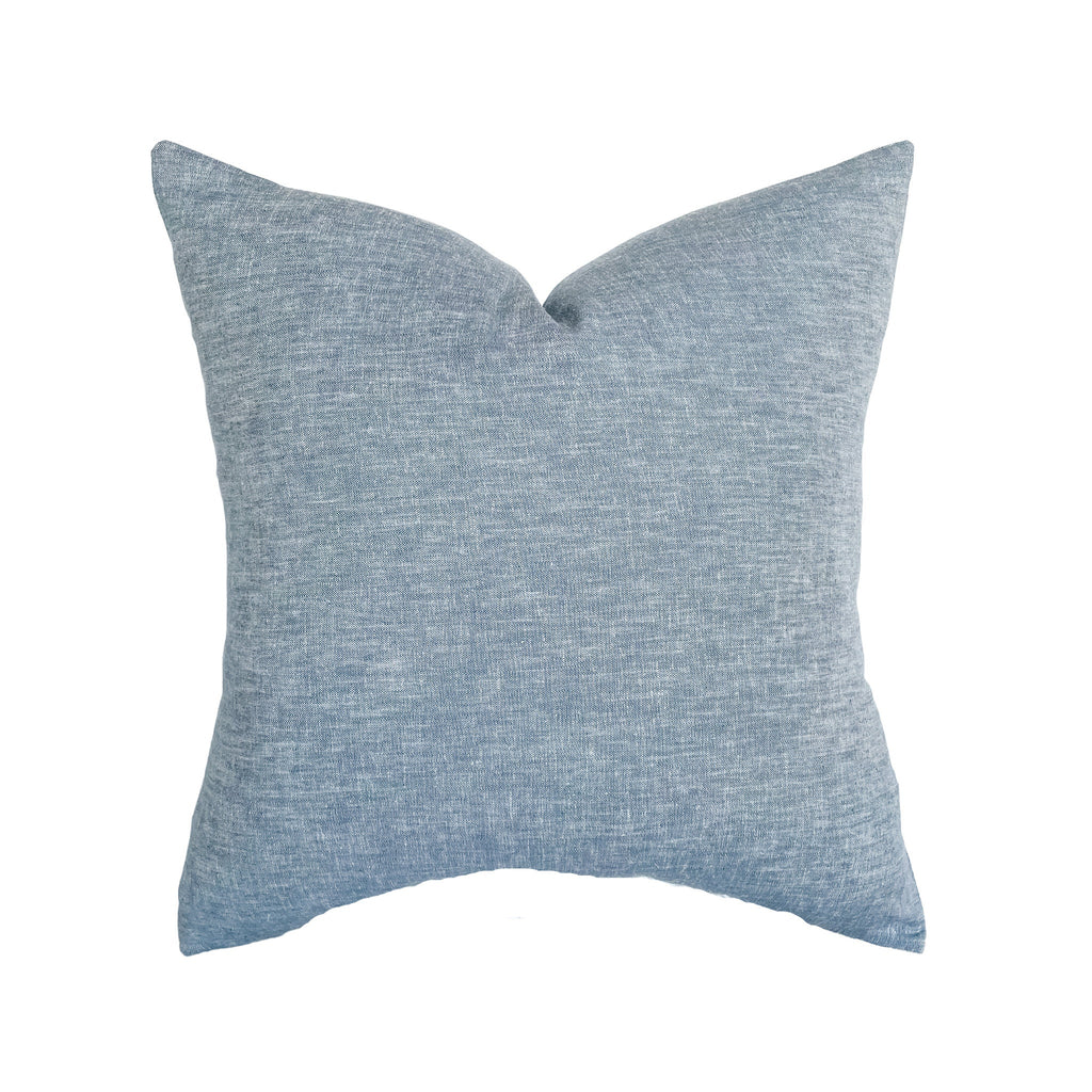 Chambray Linen Pillow Cover | Solid Blue Indigo Chambray | Modern Coastal Farmhouse Home Decor | 18x18 | 20x20 | 22x22 | 12x20