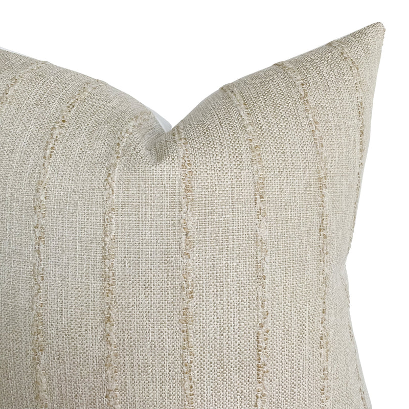 Sandy Beige Woven Stripe Linen Pillow Cover | Basketweave Beige Ivory | Modern Farmhouse Home Decor | 18x18 | 20x20 | 22x22 | 24x24 |12x20