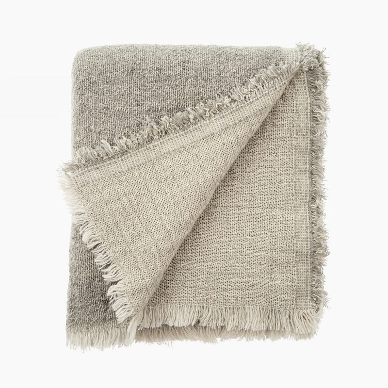 Natural Gray Reversible Throw Blanket | Fringe Edge