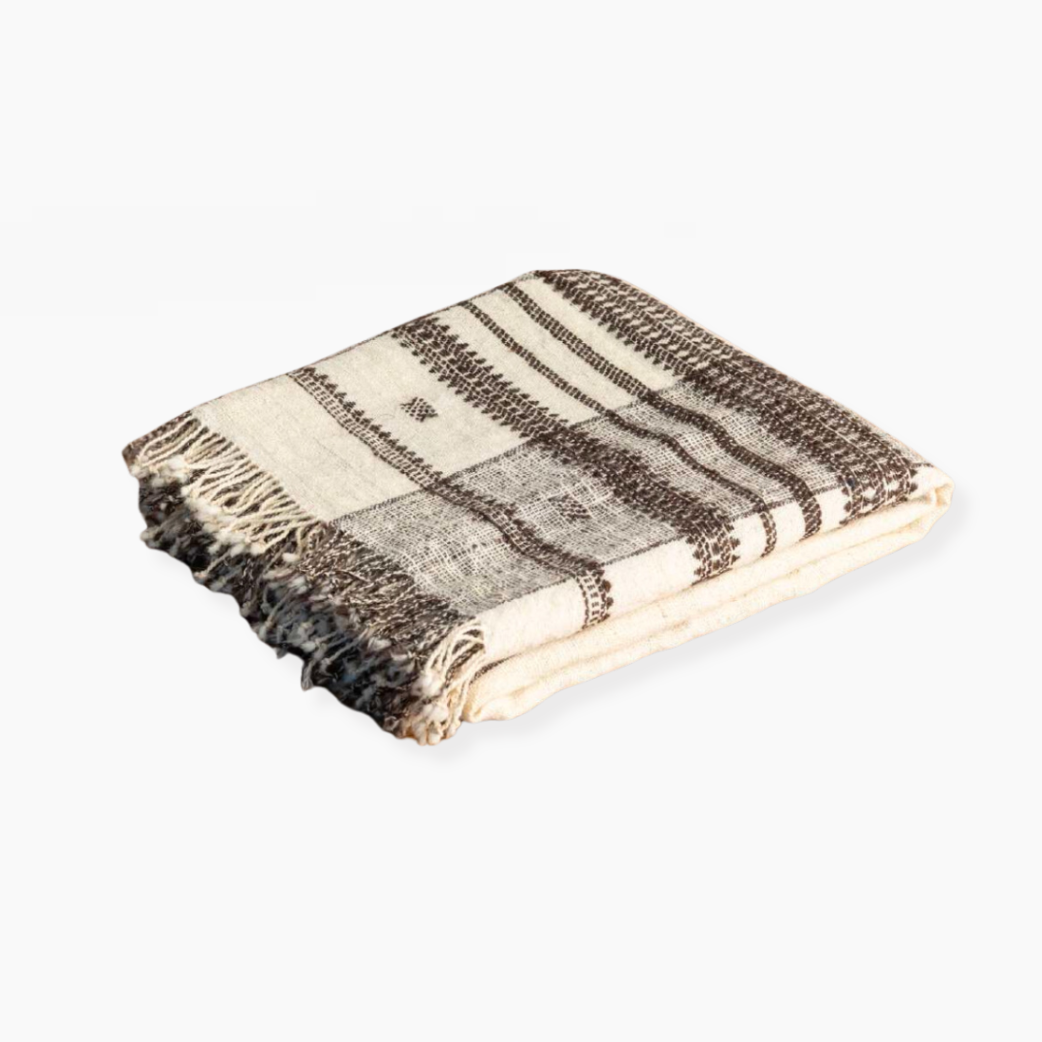 Brown Ivory Indian Wool Throw Blanket Linen James