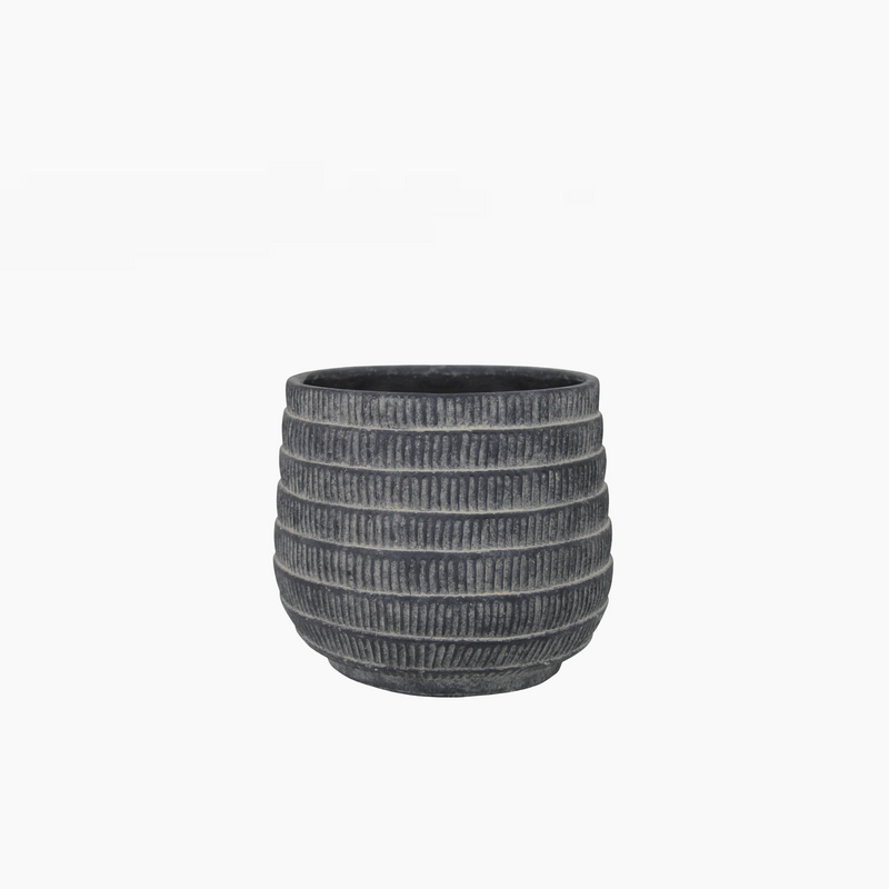 Ridged Black Cement Cachepot