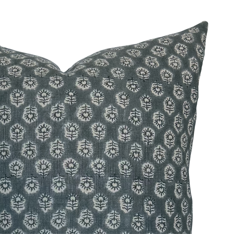 Bailey | Navy Blue Floral Handblock Pillow Cover