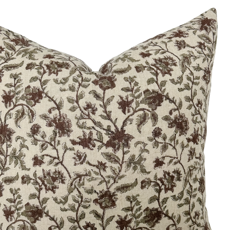 Bridgitt | Deep Rose & Sage Floral Pillow Cover