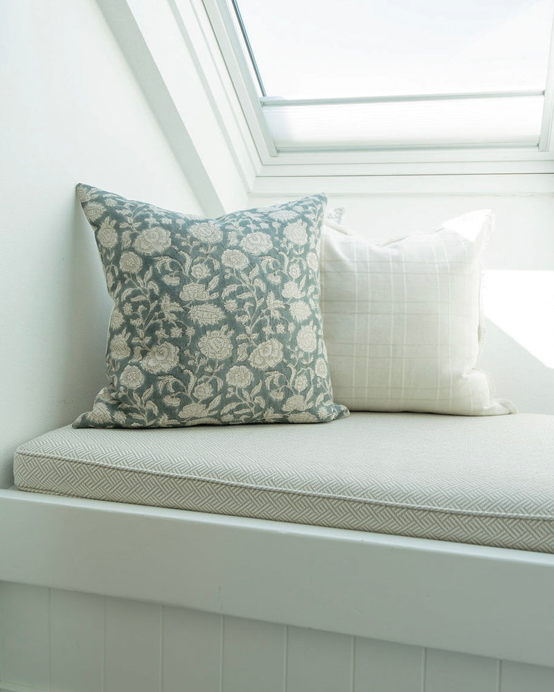 Lauren | Dusty Blue Floral Handblock Pillow Cover