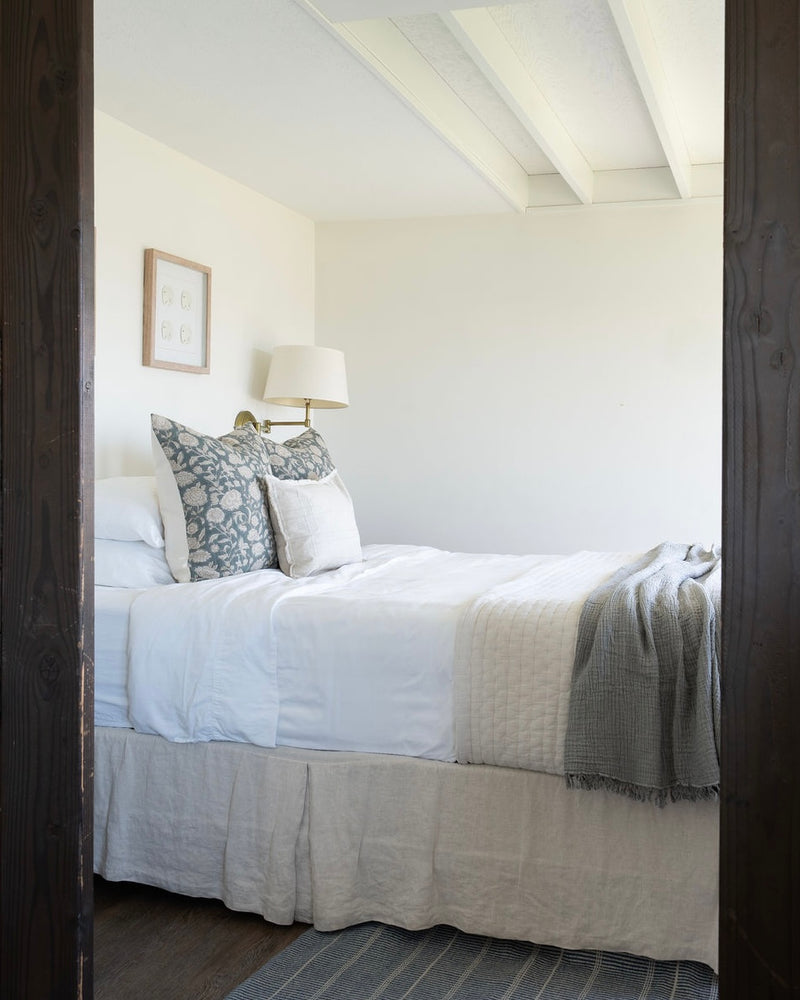 Lauren | Dusty Blue Floral Handblock Pillow Cover