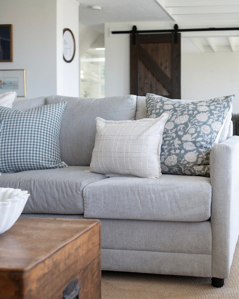 Lauren | Dusty Blue Floral Handblock Pillow Cover