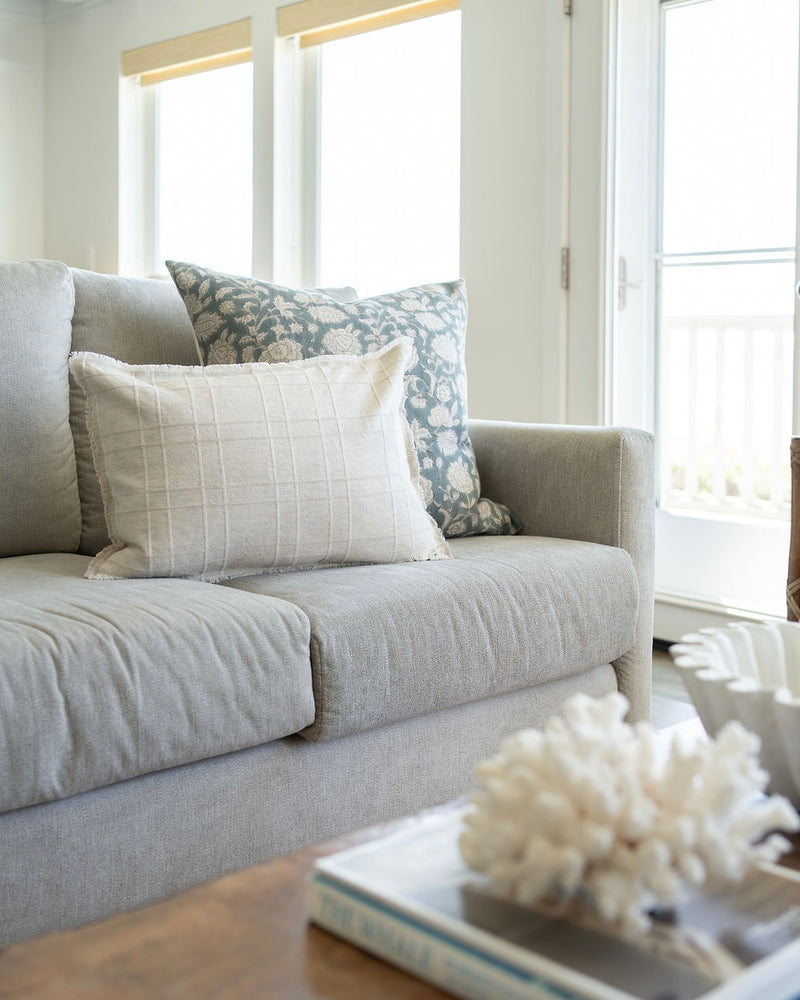 Lauren | Dusty Blue Floral Handblock Pillow Cover