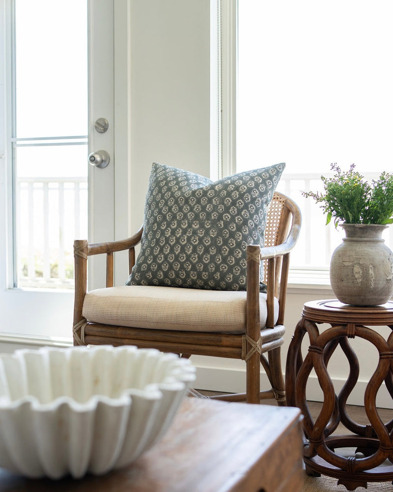 Bailey | Navy Blue Floral Handblock Pillow Cover