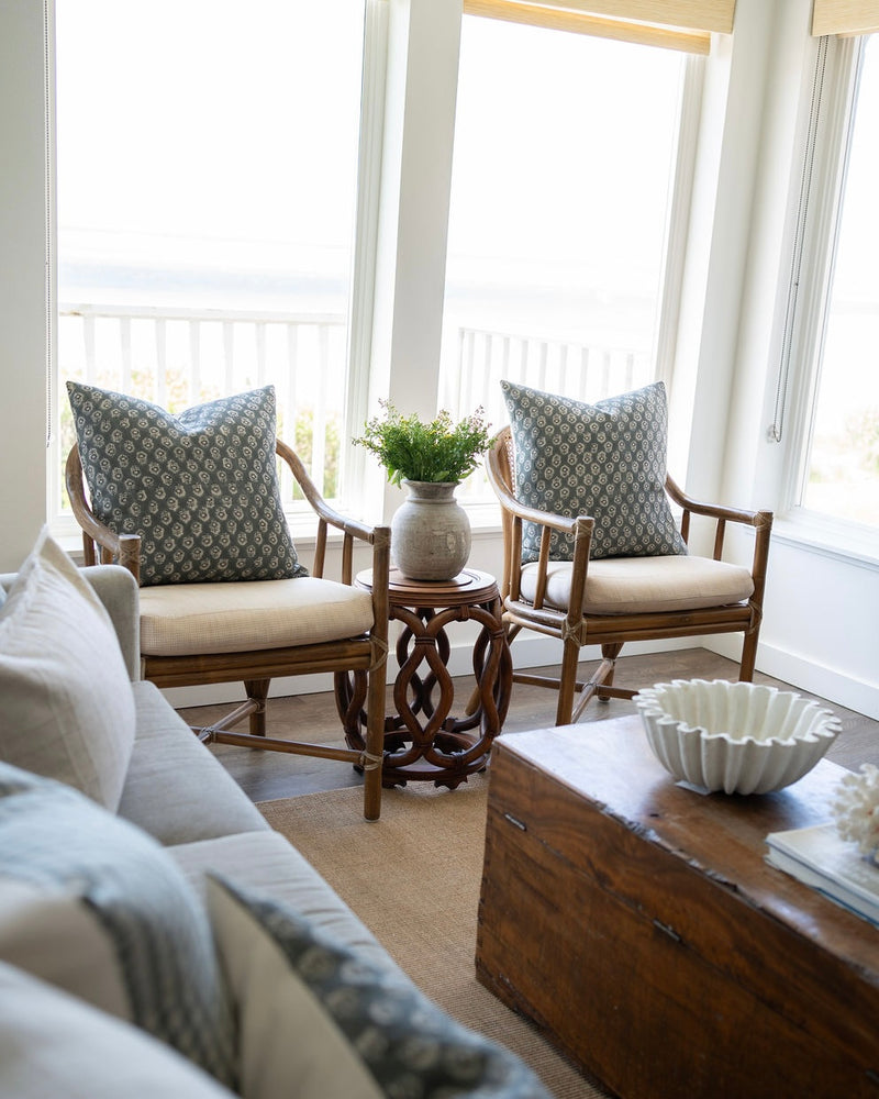 Bailey | Navy Blue Floral Handblock Pillow Cover