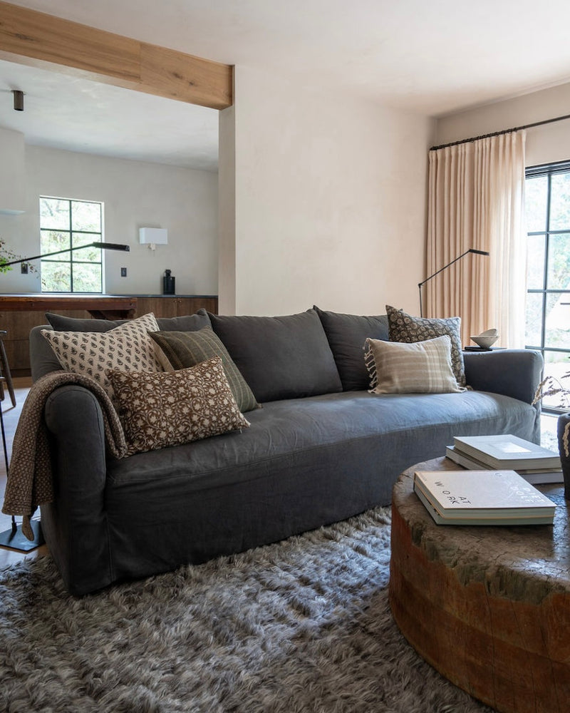 Jordan | Charcoal Tan Floral Handblock Pillow Cover