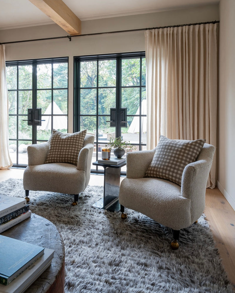 Evan | Soft Brown Gingham Handblock Pillow Cover