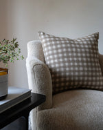 Evan | Soft Brown Gingham Handblock Pillow Cover