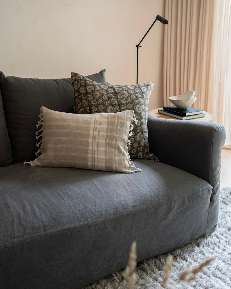 Jordan | Charcoal Tan Floral Handblock Pillow Cover