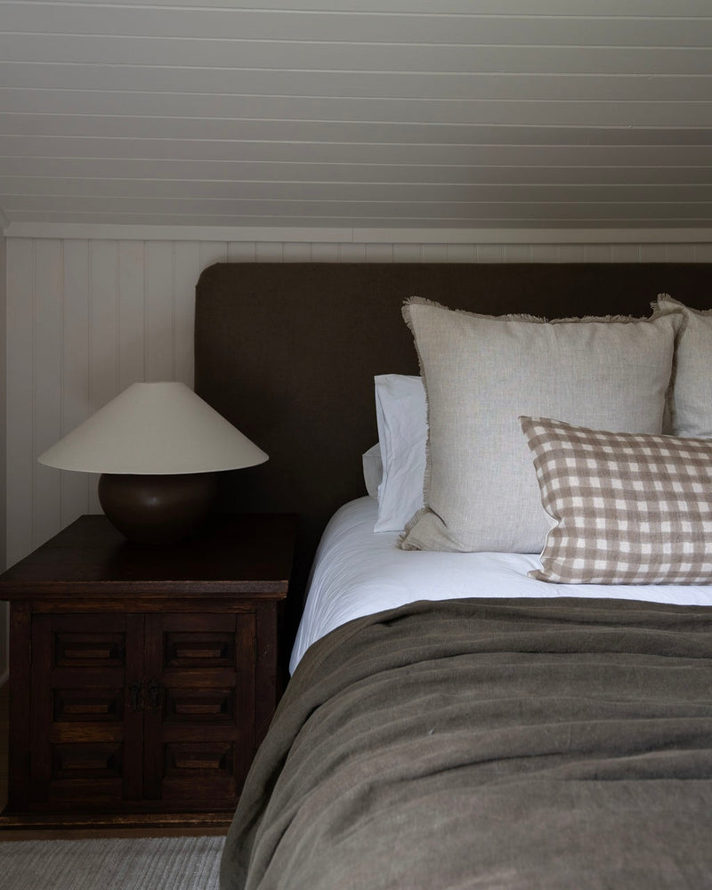Evan | Soft Brown Gingham Handblock Pillow Cover