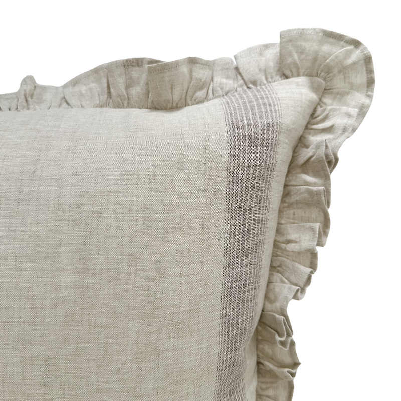 Elena | Soft Brown Stripe Ruffle Pillow Cover