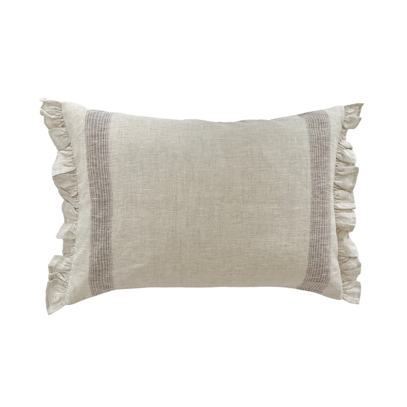 Elena | Soft Brown Stripe Ruffle Pillow Cover