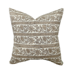 Helen | Warm Tan Floral Stripe Pillow Cover