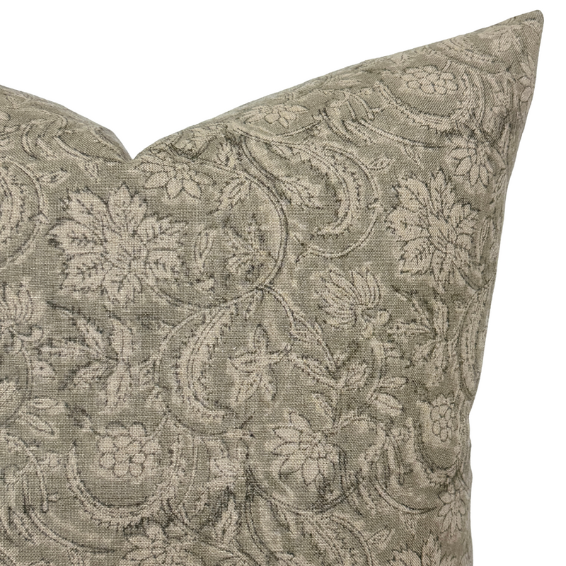 Sydney | Neutral Floral Gray Handblock Pillow Cover