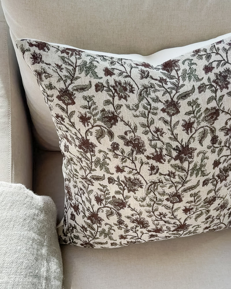 Bridgitt | Deep Rose & Sage Floral Pillow Cover