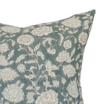 Lauren | Dusty Blue Floral Handblock Pillow Cover