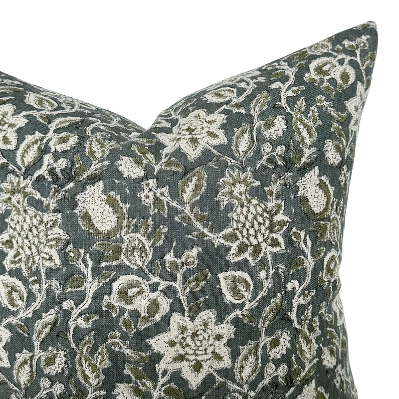 Willow | Deep Blue & Sage Floral Pillow Cover