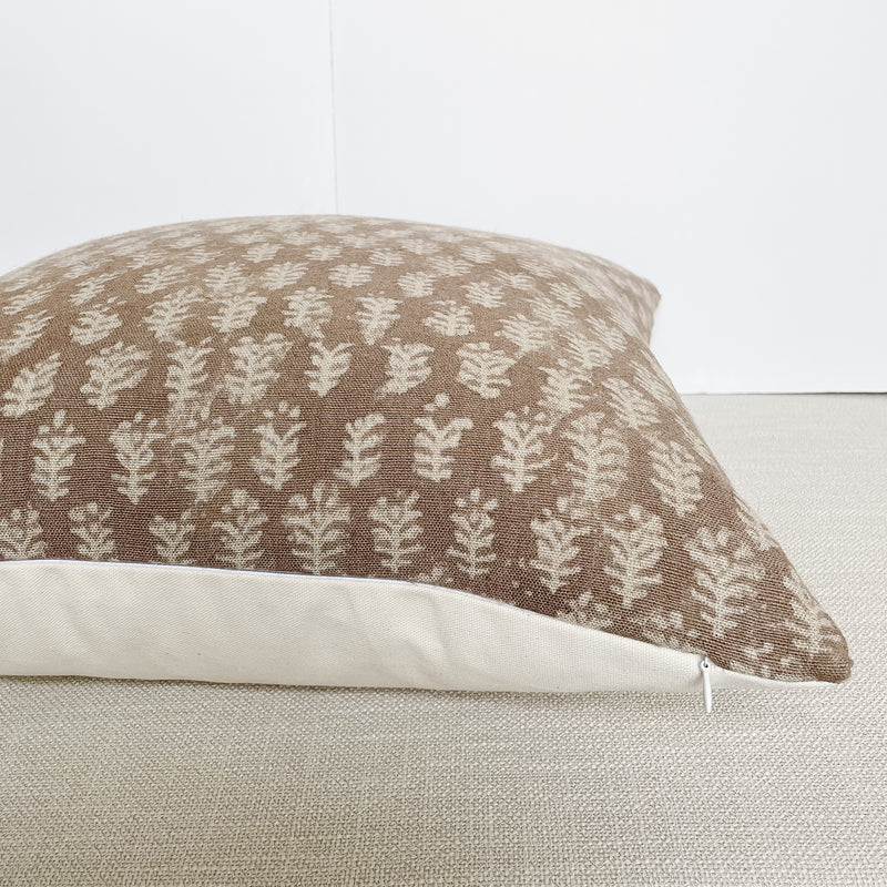 Andie | Warm Brown Floral Handblock Pillow Cover