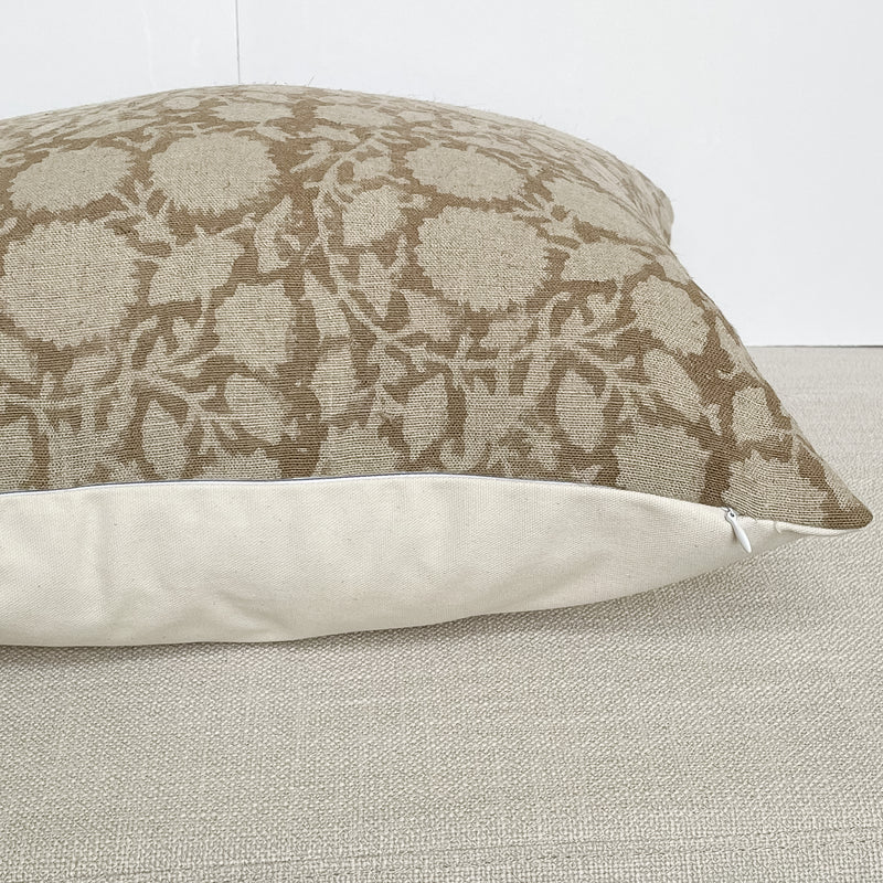 Bowen | Soft Brown Floral Handblock Pillow Cover