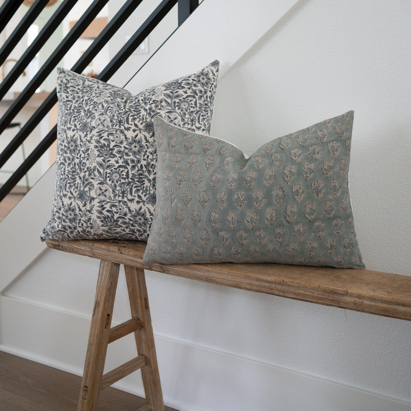 Dusty Blue Pillow Pillow Cover, Natural Linen Pillowcase 