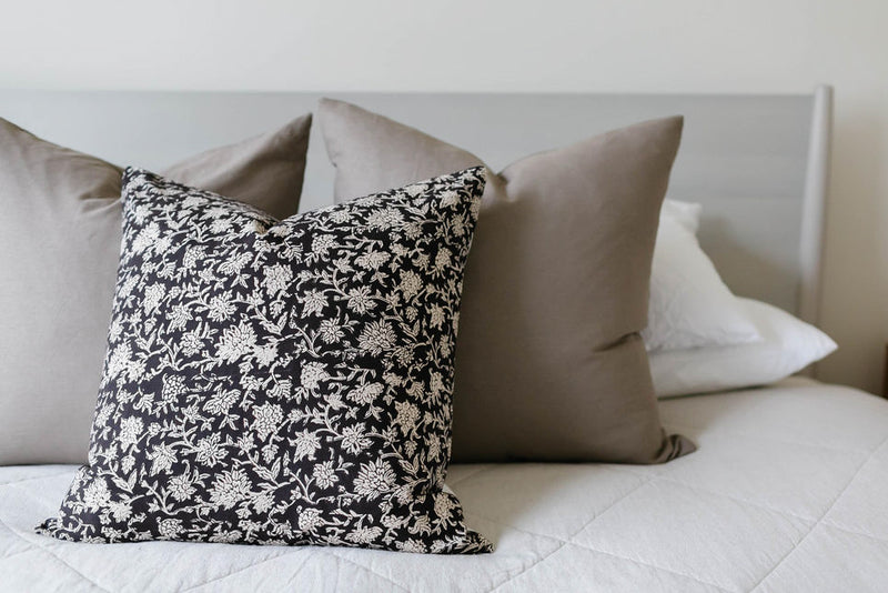 Emmett | Black Floral Handblock Pillow Cover