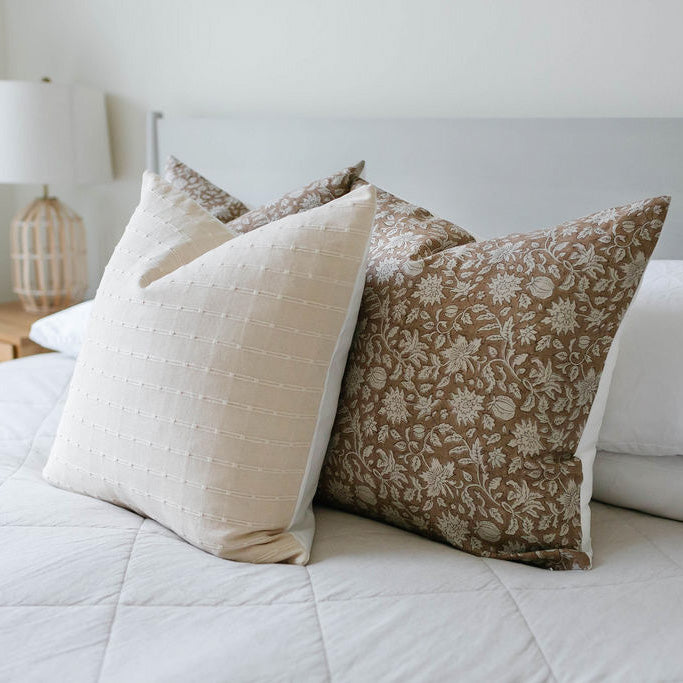 Mae | Dusty Rose Floral Handblock Pillow Cover