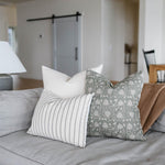 June | Sage Floral Handblock Pillow Cover