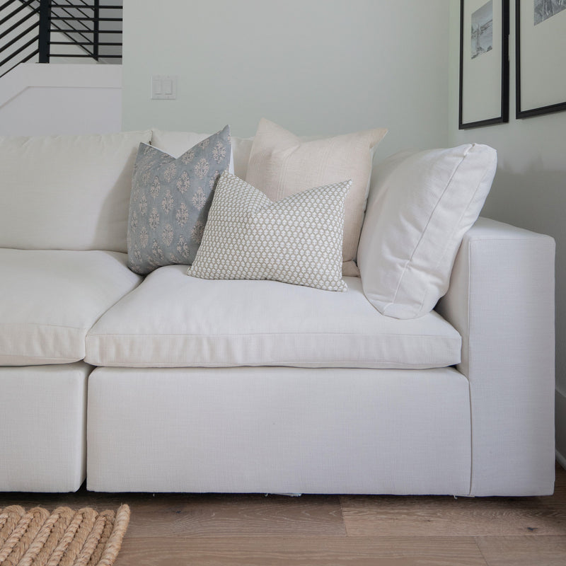 Silas | Muted Blue Floral Handblock Pillow Cover