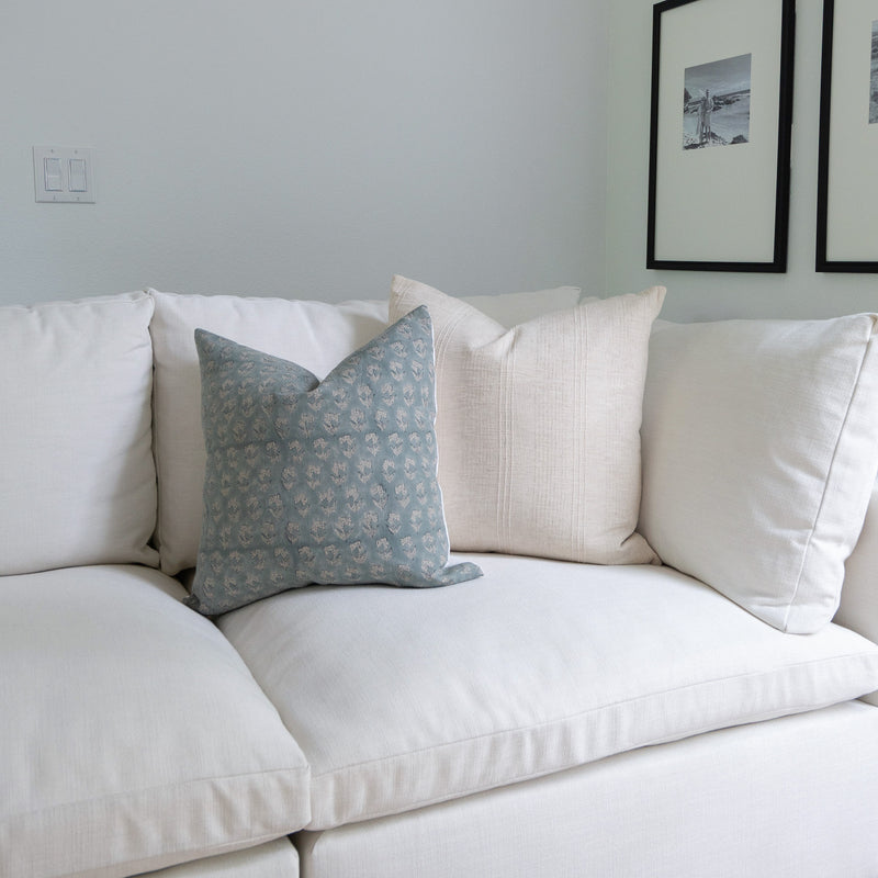 Mara | Dusty Blue Floral Handblock Pillow Cover