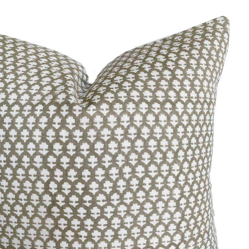 Owen | Olive Handblock Pillow Cover