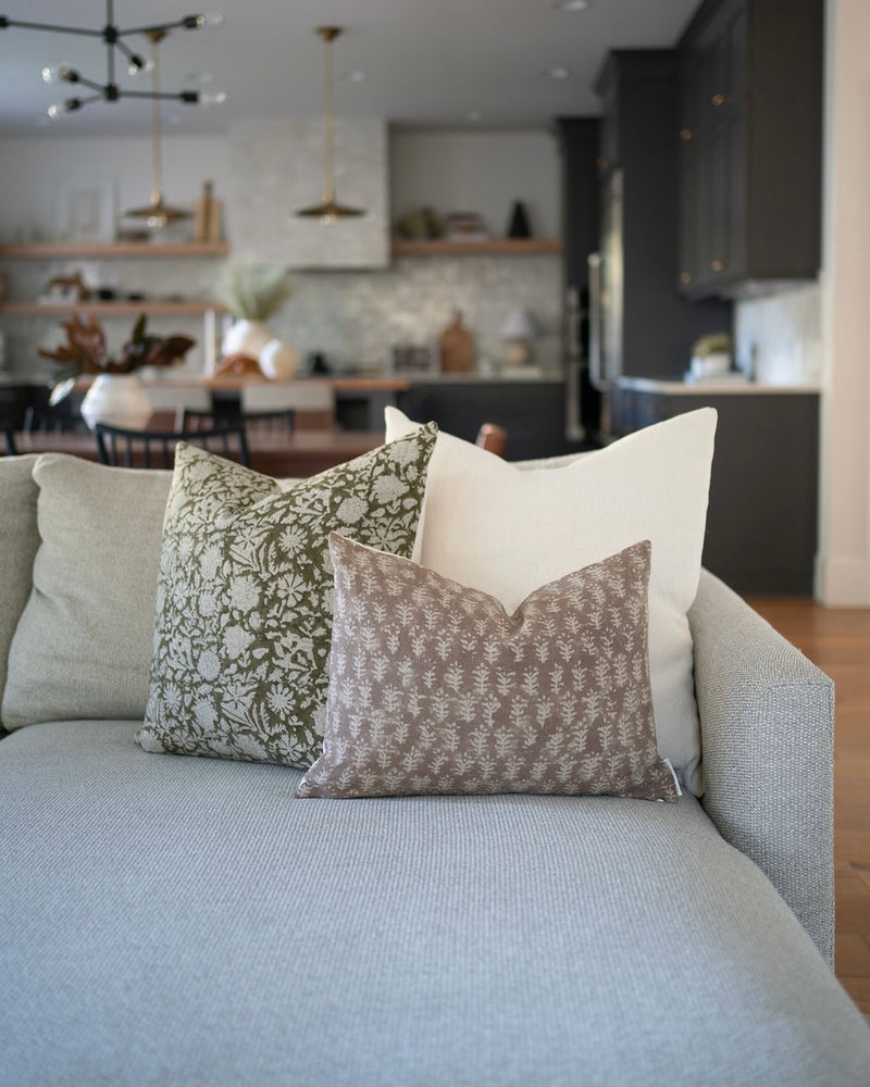 Andie | Warm Brown Floral Handblock Pillow Cover