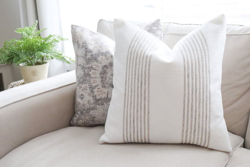 Woven Ivory Oatmeal Stripe Pillow Cover | Heavyweight Ivory Beige | Modern Farmhouse Home Decor | 18x18 | 20x20 | 22x22 | 24x24 | 12x20