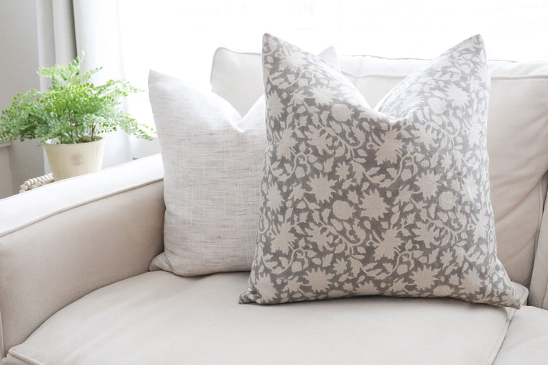 Woven Coastal Gray Linen Pillow Cover | Solid Neutral Muted Grey | Modern Coastal Farmhouse Home Decor | 18x18 | 20x20 | 22x22 | 24x24 12x20