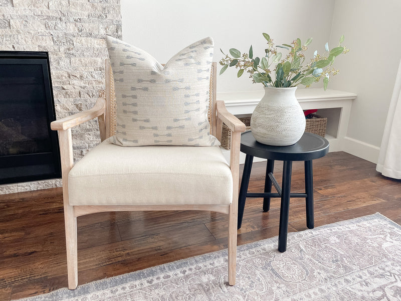 Southwest Woven Stripe Linen Pillow Cover | Basketweave Beige Ivory Blue | Modern Natural Home Decor | 18x18 | 20x20 | 22x22 | 24x24 |12x20