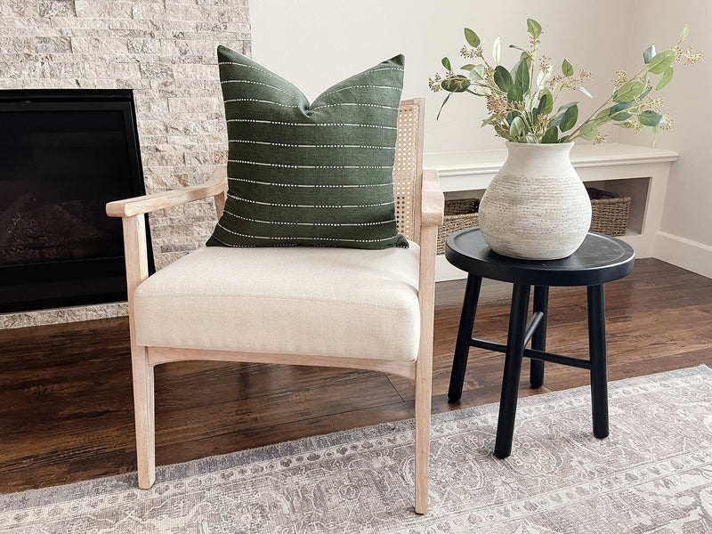 Evergreen Handwoven Stripe Pillow Cover | Handwoven Forrest Moody Green Ivory | Modern Home Decor | 18x18 | 20x20 | 22x22 | 24x24 |12x20