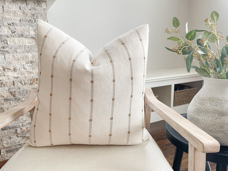 Woven Tan Stripe Pillow Cover | Neutral Earthy Rust Brown Ivory Handwoven | Modern Home Decor | 18x18 | 20x20 | 22x22 | 24x24 |12x20