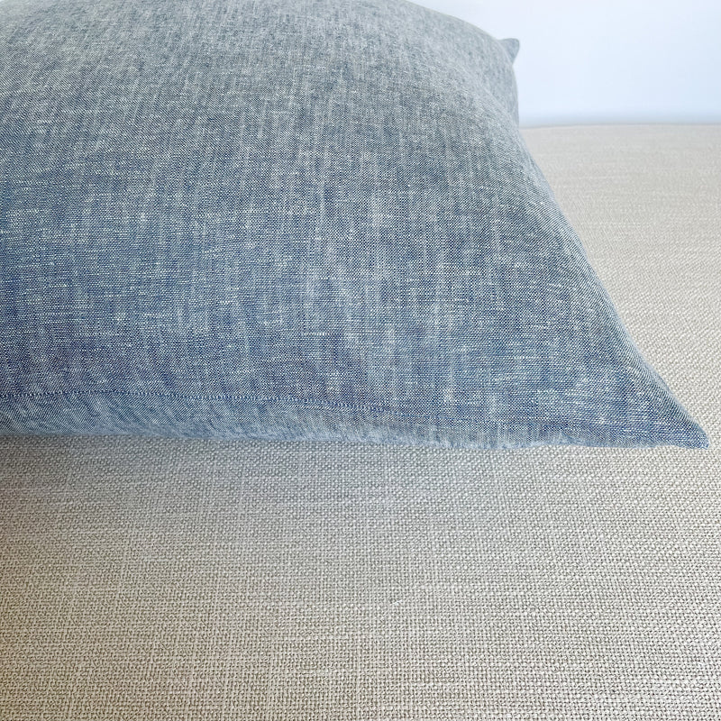 Chambray Linen Pillow Cover | Solid Blue Indigo Chambray | Modern Coastal Farmhouse Home Decor | 18x18 | 20x20 | 22x22 | 12x20