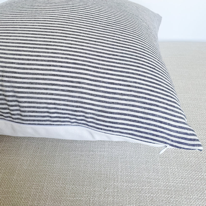 Dark Navy Linen Striped Pillow Cover | Ivory and Navy | Coastal Farmhouse Home Decor | 18x18 | 20x20 | 22x22 | 12x20