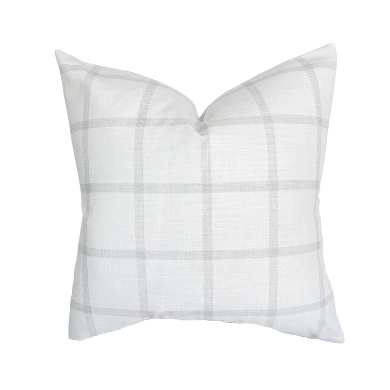 Ivory Gray Windowpane Pillow Cover | White Slub Grey Check Stripe | Modern Farmhouse Home Decor | 18x18 | 20x20 | 22x22 | 24x24 | 12x20