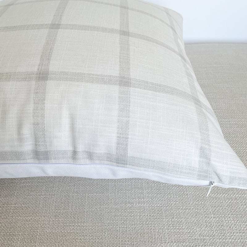 Ivory Gray Windowpane Pillow Cover | White Slub Grey Check Stripe | Modern Farmhouse Home Decor | 18x18 | 20x20 | 22x22 | 24x24 | 12x20