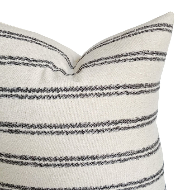 Woven Cream Modern Black Stripe Pillow Cover | Oatmeal Black Charcoal | Modern Farmhouse Home Decor | 18x18 | 20x20 | 22x22 | 24x24 | 12x20