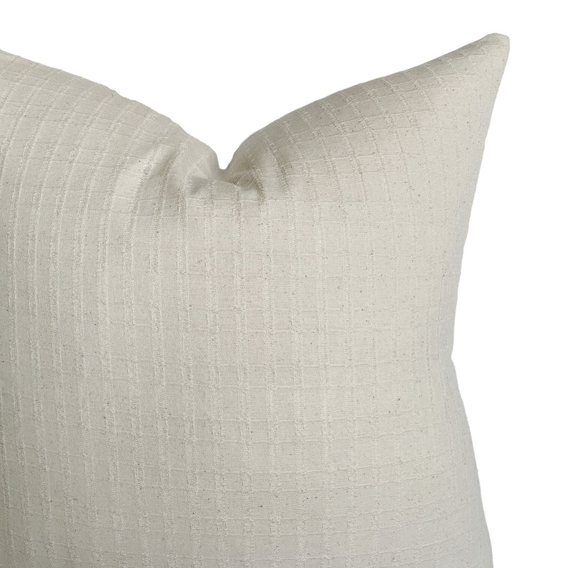 Natural Woven Ivory Plaid Pillow Cover | Neutral Cream Ivory Linen Handwoven | Modern Home Decor | 18x18 | 20x20 | 22x22 | 24x24 |12x20