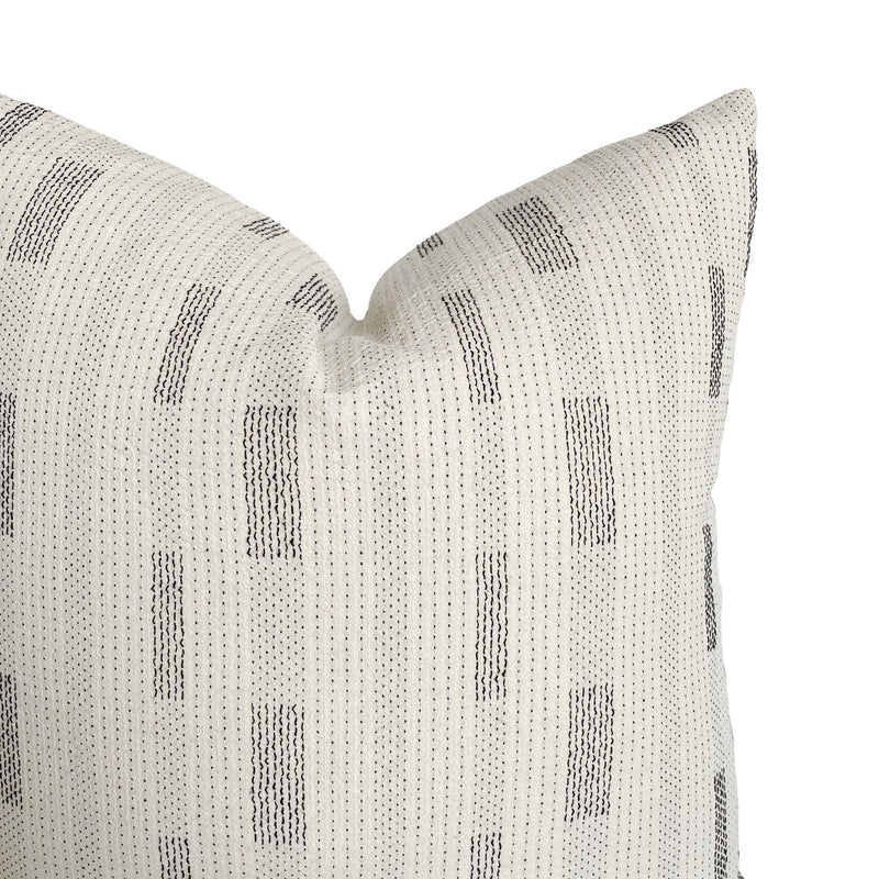 Soft White Black Woven Stripe Pillow Cover | Handwoven Ivory Designer Fabric | Neutral Home Decor | 18x18 | 20x20 | 22x22 | 24x24 | 14x20